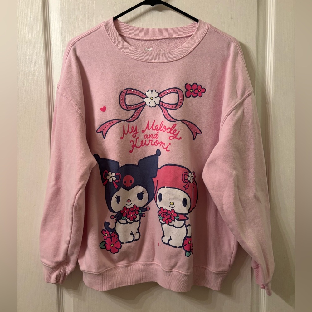 Sanrio Pink Crew Neck Sweater with My Melody and Kuromi